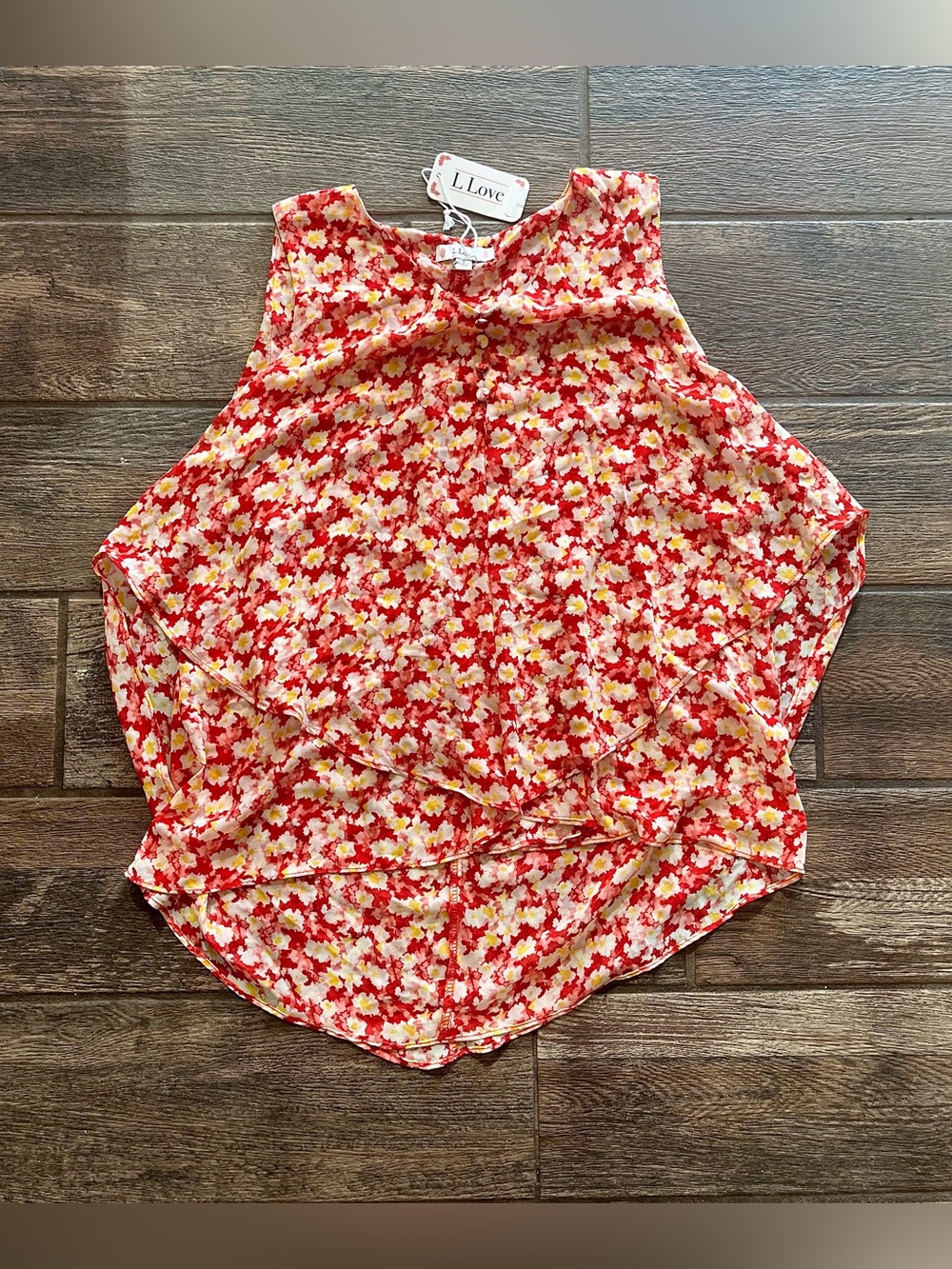 L Love flowing floral layers sleeveless BOHO top S